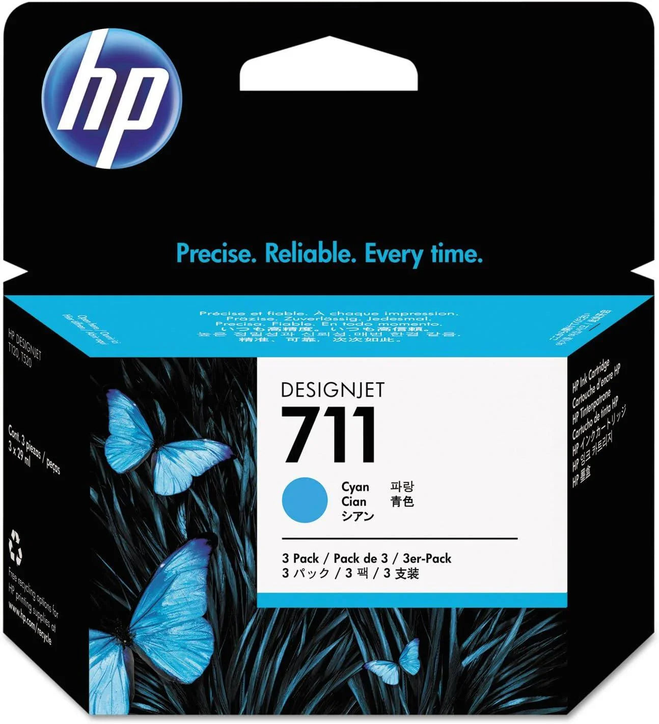 HP 711 Cyan 29-ml 3-Pack Genuine Ink Cartridges (CZ134A) for DesignJet T530, T525, T520, T130, T125, T120 & T100 Large Format Plotter Printers - eBuy UAE